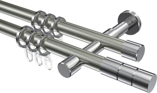 Gardinenstange Metall 20 mm Ø 2-läufig PRESTIGE - Elanto Edelstahl-Optik / Chrom 100 cm