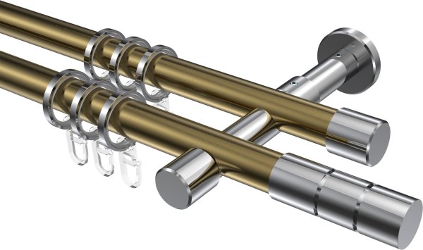 Gardinenstange Metall 20 mm Ø 2-läufig PRESTIGE - Elanto Messing Antik / Chrom 100 cm