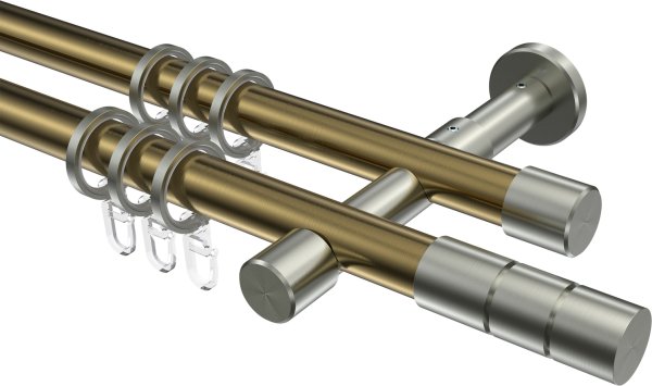 Gardinenstange Metall 20 mm Ø 2-läufig PRESTIGE - Elanto Messing Antik / Edelstahl-Optik 100 cm