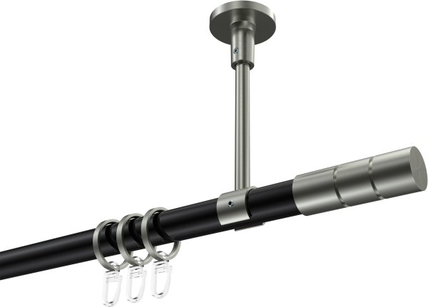 Gardinenstange Metall 20 mm Ø SONETTE - Elanto Schwarz / Edelstahl-Optik 420 cm (3 x 140 cm)