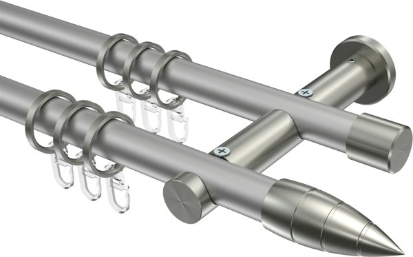 Gardinenstange Metall 20 mm Ø 2-läufig PLATON - Samanto Silbergrau / Edelstahl-Optik 100 cm