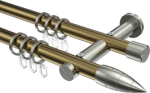 Gardinenstange Metall 20 mm Ø 2-läufig PLATON - Samanto Messing Antik / Edelstahl-Optik 100 cm