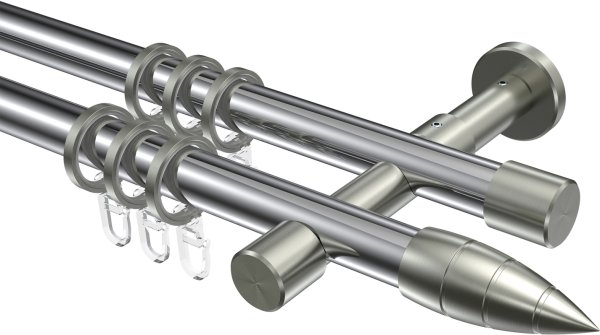 Gardinenstange Metall 20 mm Ø 2-läufig PRESTIGE - Samanto Chrom / Edelstahl-Optik 100 cm