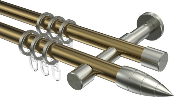 Gardinenstange Metall 20 mm Ø 2-läufig PRESTIGE - Samanto Messing Antik / Edelstahl-Optik 100 cm