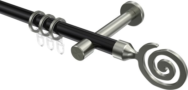 Gardinenstange Metall 20 mm Ø PRESTIGE - Galaxa Schwarz / Edelstahl-Optik 100 cm