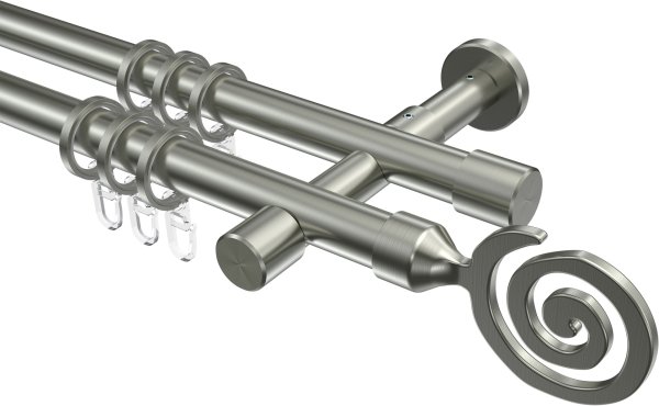 Gardinenstange Edelstahl-Optik 20 mm Ø 2-läufig PRESTIGE - Galaxa 100 cm