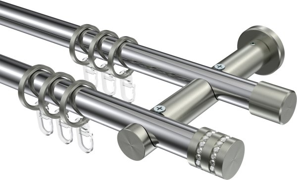 Gardinenstange Metall 20 mm Ø 2-läufig PLATON - Estana Chrom / Edelstahl-Optik 100 cm