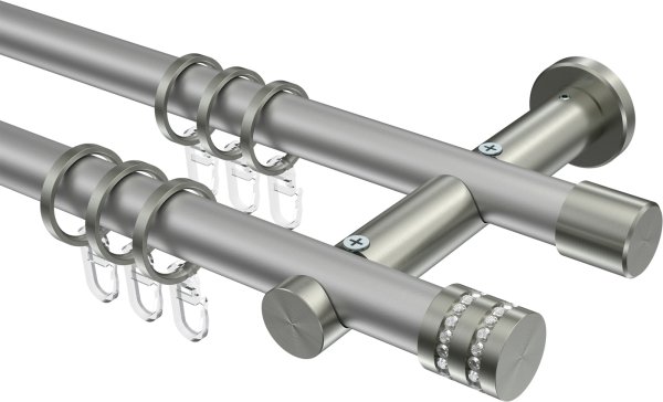 Gardinenstange Metall 20 mm Ø 2-läufig PLATON - Estana Silbergrau / Edelstahl-Optik 100 cm