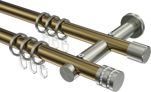Gardinenstange Metall 20 mm Ø 2-läufig PLATON - Estana Messing Antik / Edelstahl-Optik 100 cm