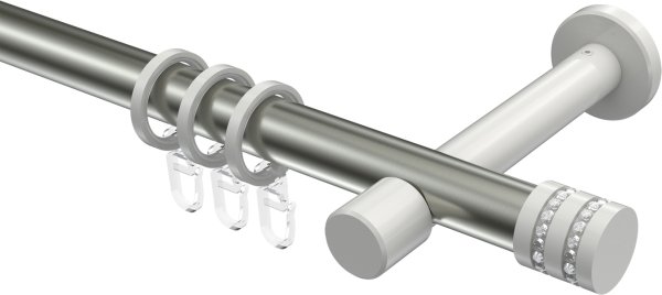 Gardinenstange Metall 20 mm Ø PRESTIGE - Estana Edelstahl-Optik / Weiß
