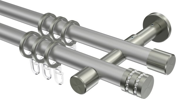 Gardinenstange Metall 20 mm Ø 2-läufig PRESTIGE - Estana Silbergrau / Edelstahl-Optik 100 cm