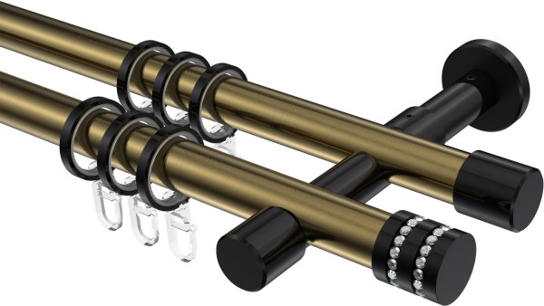 Gardinenstange Metall 20 mm Ø 2-läufig PRESTIGE - Estana Messing Antik / Schwarz 100 cm