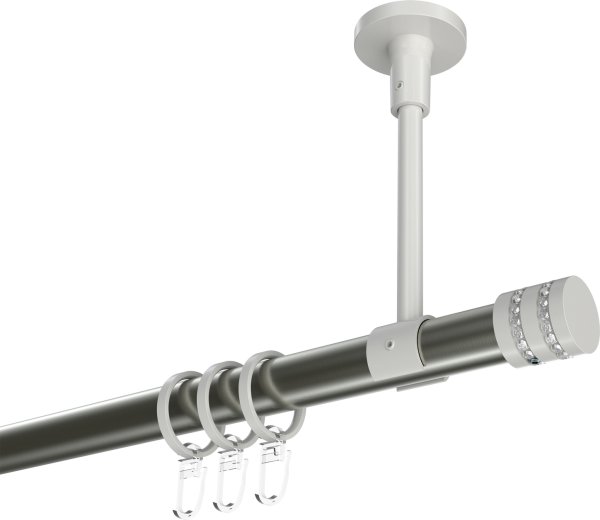 Gardinenstange Metall 20 mm Ø SONETTE - Estana Edelstahl-Optik / Weiß