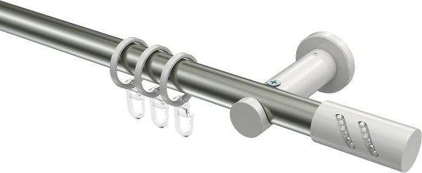 Gardinenstange Metall 20 mm Ø PLATON - Zoena Edelstahl-Optik / Weiß