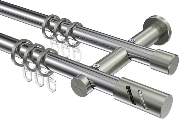 Gardinenstange Metall 20 mm Ø 2-läufig PLATON - Zoena Chrom / Edelstahl-Optik 100 cm