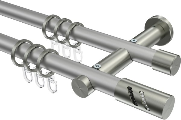 Gardinenstange Metall 20 mm Ø 2-läufig PLATON - Zoena Silbergrau / Edelstahl-Optik 100 cm