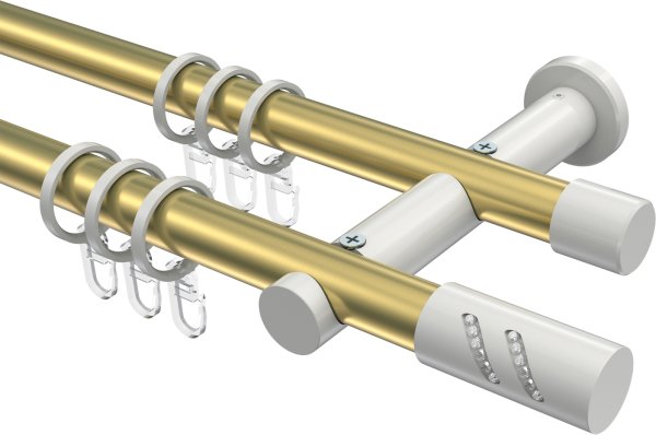 Gardinenstange Metall 20 mm Ø 2-läufig PLATON - Zoena Messing-Optik / Weiß 100 cm