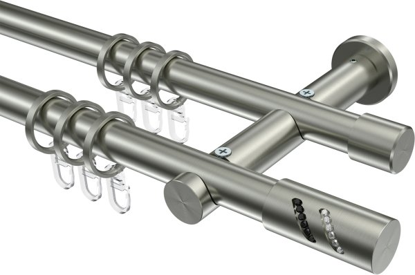 Gardinenstange Edelstahl-Optik 20 mm Ø 2-läufig PLATON - Zoena 100 cm