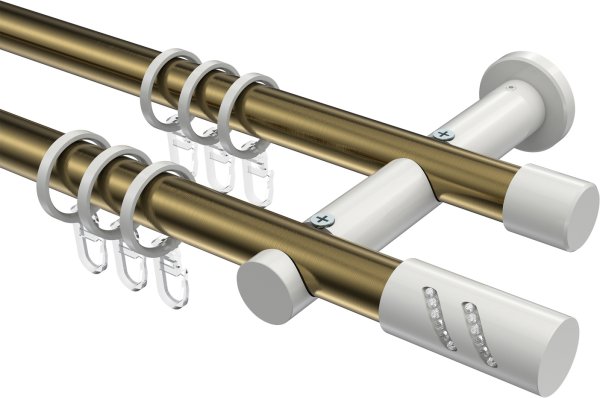 Gardinenstange Metall 20 mm Ø 2-läufig PLATON - Zoena Messing Antik / Weiß 100 cm