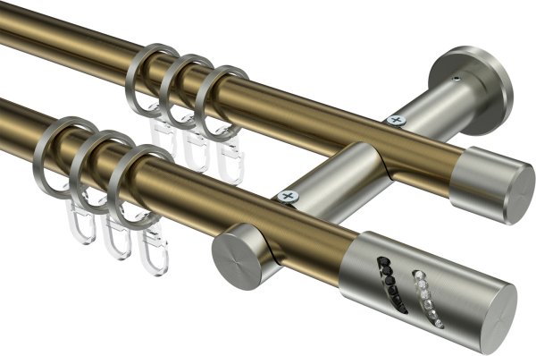Gardinenstange Metall 20 mm Ø 2-läufig PLATON - Zoena Messing Antik / Edelstahl-Optik 100 cm