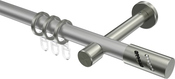 Gardinenstange Metall 20 mm Ø PRESTIGE - Zoena Silbergrau / Edelstahl-Optik 100 cm