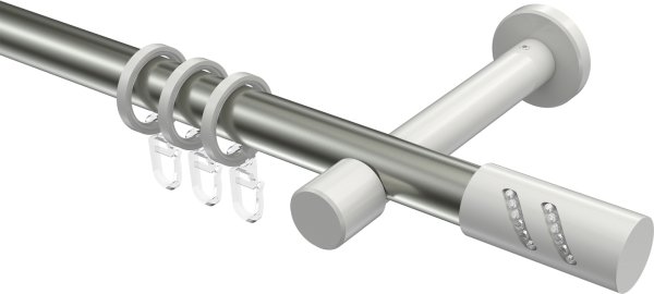 Gardinenstange Metall 20 mm Ø PRESTIGE - Zoena Edelstahl-Optik / Weiß
