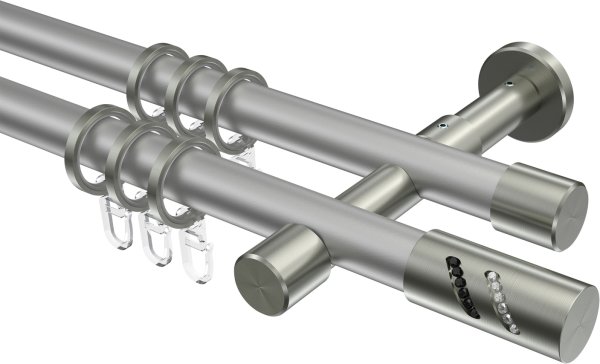 Gardinenstange Metall 20 mm Ø 2-läufig PRESTIGE - Zoena Silbergrau / Edelstahl-Optik 100 cm