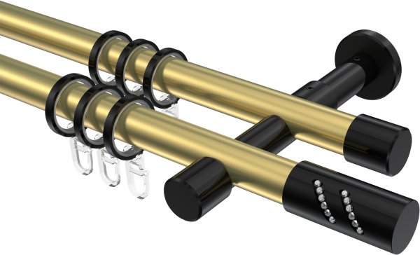 Gardinenstange Metall 20 mm Ø 2-läufig PRESTIGE - Zoena Messing-Optik / Schwarz 100 cm