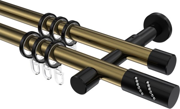 Gardinenstange Metall 20 mm Ø 2-läufig PRESTIGE - Zoena Messing Antik / Schwarz 100 cm