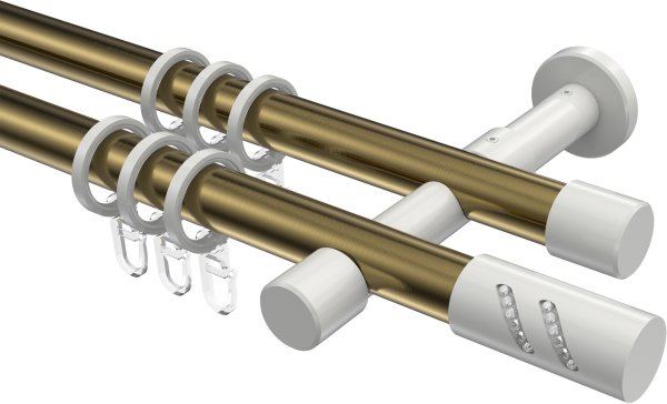 Gardinenstange Metall 20 mm Ø 2-läufig PRESTIGE - Zoena Messing Antik / Weiß 100 cm