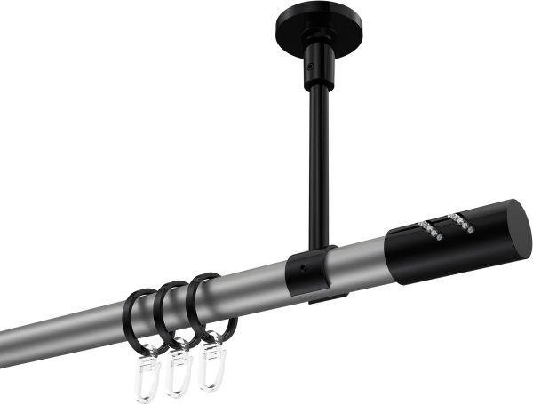 Gardinenstange Metall 20 mm Ø SONETTE - Zoena Silbergrau / Schwarz 100 cm