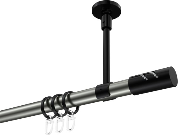 Gardinenstange Metall 20 mm Ø SONETTE - Zoena Edelstahl-Optik / Schwarz 420 cm (3 x 140 cm)