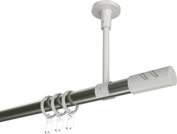 Gardinenstange Metall 20 mm Ø SONETTE - Zoena Edelstahl-Optik / Weiß 420 cm (3 x 140 cm)