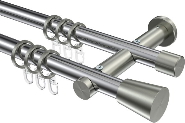 Gardinenstange Metall 20 mm Ø 2-läufig PLATON - Sitra Chrom / Edelstahl-Optik 100 cm