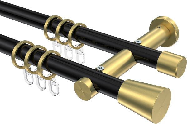 Gardinenstange Metall 20 mm Ø 2-läufig PLATON - Sitra Schwarz / Messing-Optik 100 cm