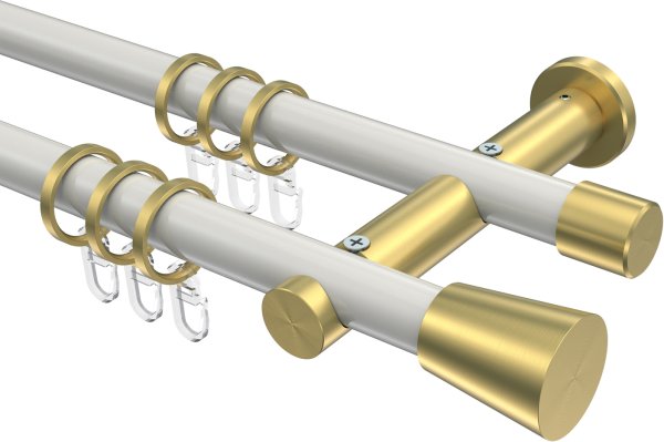 Gardinenstange Metall 20 mm Ø 2-läufig PLATON - Sitra Weiß / Messing-Optik 100 cm