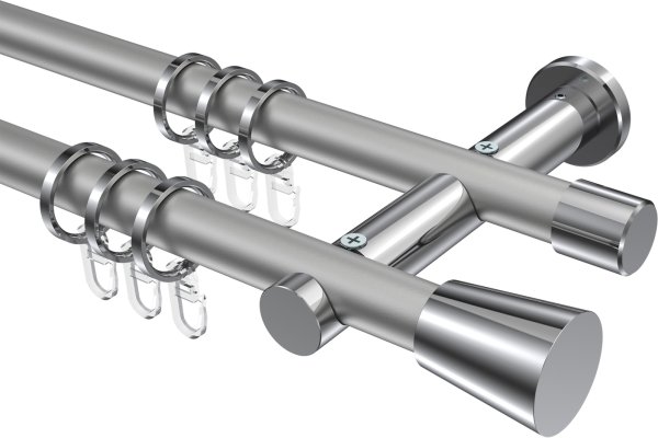 Gardinenstange Metall 20 mm Ø 2-läufig PLATON - Sitra Silbergrau / Chrom 100 cm