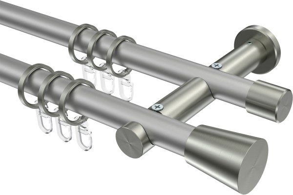 Gardinenstange Metall 20 mm Ø 2-läufig PLATON - Sitra Silbergrau / Edelstahl-Optik 100 cm