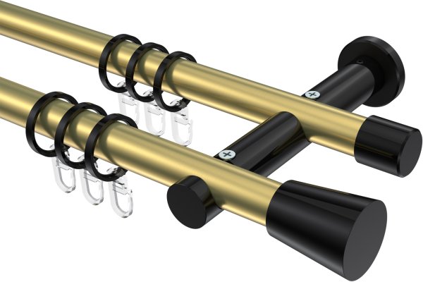 Gardinenstange Metall 20 mm Ø 2-läufig PLATON - Sitra Messing-Optik / Schwarz 100 cm