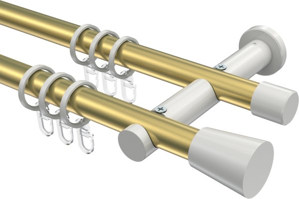 Gardinenstange Metall 20 mm Ø 2-läufig PLATON - Sitra Messing-Optik / Weiß 100 cm
