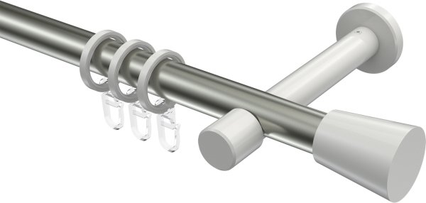 Gardinenstange Metall 20 mm Ø PRESTIGE - Sitra Edelstahl-Optik / Weiß