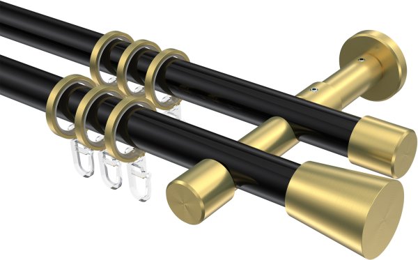 Gardinenstange Metall 20 mm Ø 2-läufig PRESTIGE - Sitra Schwarz / Messing-Optik 100 cm