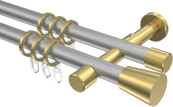 Gardinenstange Metall 20 mm Ø 2-läufig PRESTIGE - Sitra Silbergrau / Messing-Optik 100 cm