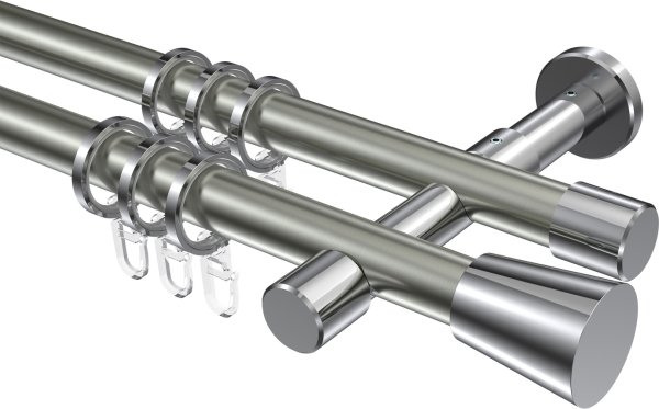 Gardinenstange Metall 20 mm Ø 2-läufig PRESTIGE - Sitra Edelstahl-Optik / Chrom 100 cm