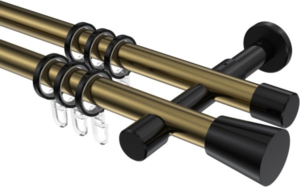 Gardinenstange Metall 20 mm Ø 2-läufig PRESTIGE - Sitra Messing Antik / Schwarz 100 cm