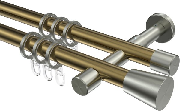Gardinenstange Metall 20 mm Ø 2-läufig PRESTIGE - Sitra Messing Antik / Edelstahl-Optik 100 cm