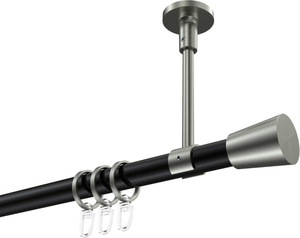Gardinenstange Metall 20 mm Ø SONETTE - Sitra Schwarz / Edelstahl-Optik 420 cm (3 x 140 cm)