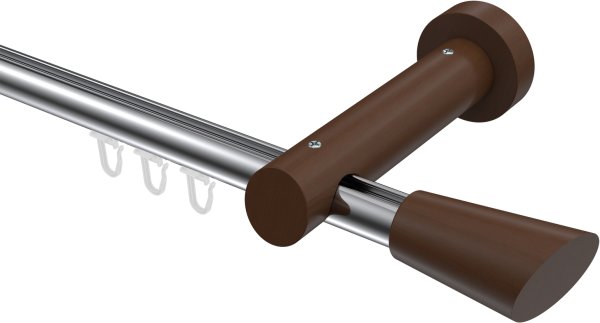 Innenlauf Gardinenstange Aluminium / Holz 20 mm Ø TALENT - Bero Chrom / Nussbaum lackiert 100 cm