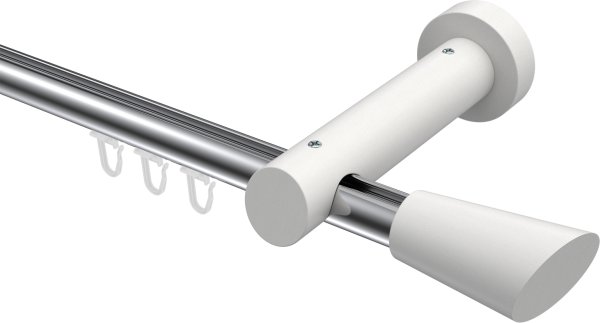 Innenlauf Gardinenstange Aluminium / Holz 20 mm Ø TALENT - Bero Chrom / Weiß lackiert 100 cm