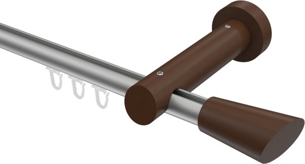 Innenlauf Gardinenstange Aluminium / Holz 20 mm Ø TALENT - Bero Silbergrau / Nussbaum lackiert 100 cm